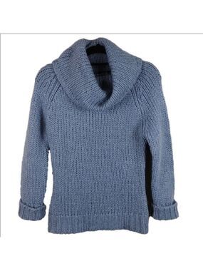 Jacob Blue Mohair Wool Blend Cowl Neck Long Sleeve Pullover Cable Knit Sweater